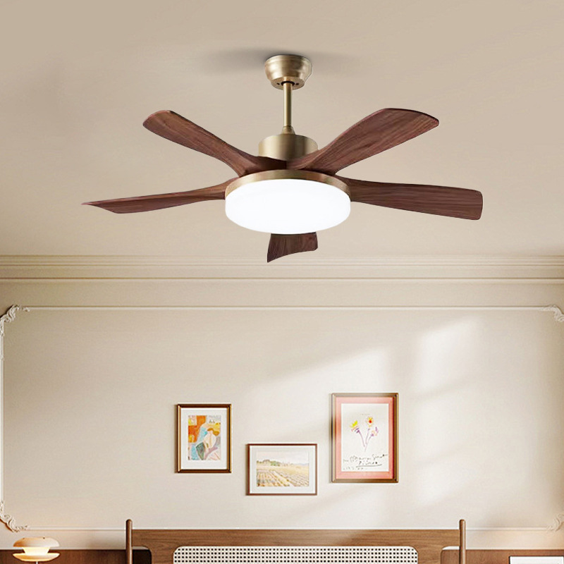 Fan Lamp Walnut Color Retro Fan Lamp Ceiling Fan Lamp Bedroom Soft Wind Silent Restaurant Ceiling Fan Lamp Fan Integrated