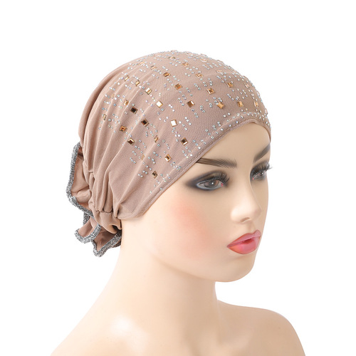 Fashion crystal hemp hot diamond plate flower bottom hat Baotou headscarf Arabic scarf wholesale H008