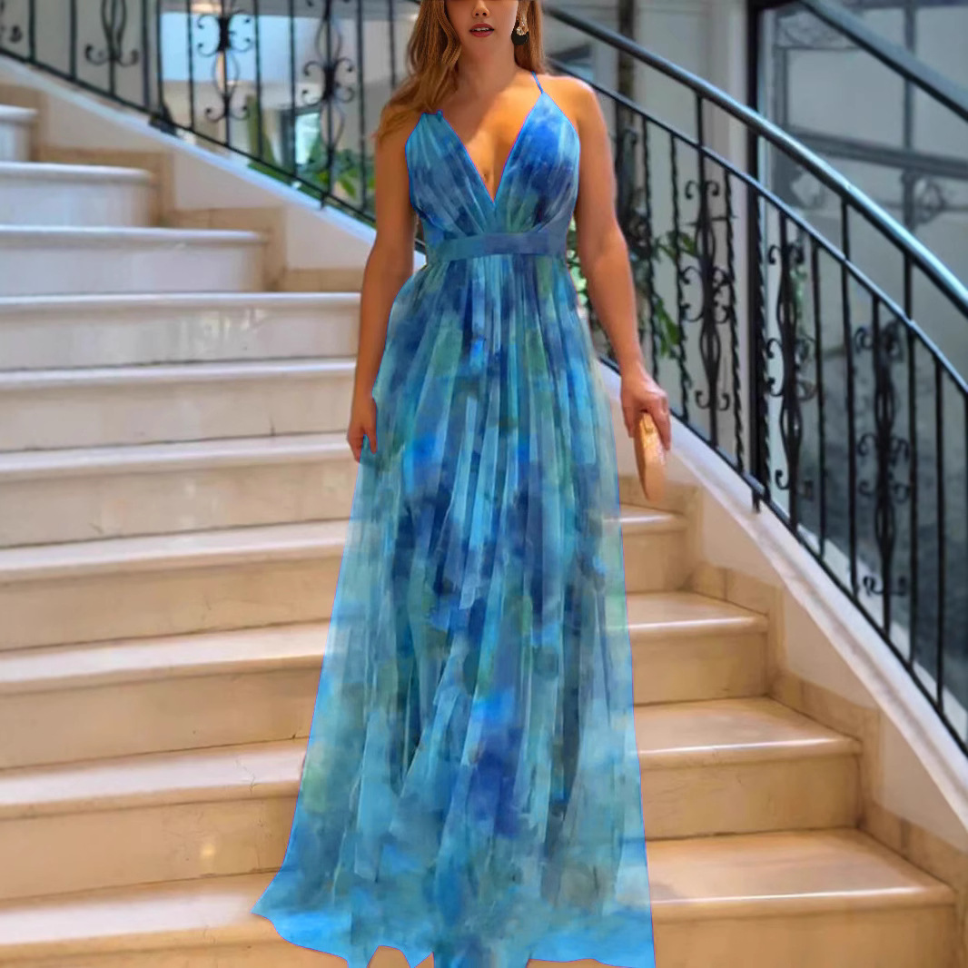 Robe à bretelles imprimée en maille pour femme, nouvelle collection printemps-été, tenue de vacances et de loisirs_voghion.com