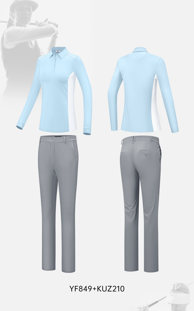 Áo polo dài tay đồng phục golf in logo miễn phí — Bộ đồ caddie nữ [Quần trên màu xanh nhạt] YF848 KUZ210/209, Bộ đồ caddie nữ [quần áo màu xanh nhạt] YF851 KUZ210/209, Bộ đồ cùng mẫu cho nam tùy chỉnh, Bộ đồ caddie nữ [quần áo màu xanh] YF850 KUZ210/209 chi tiết 15