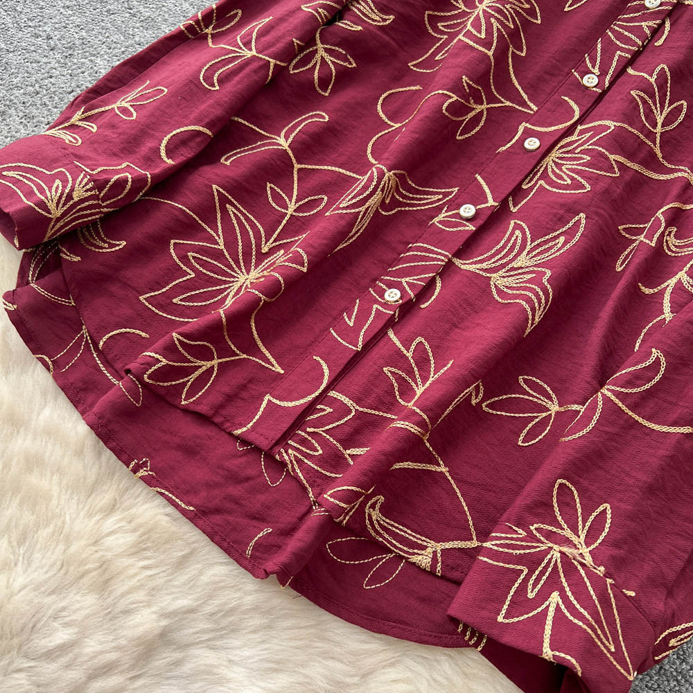 Women's Leaf Embroidery Two Piece Set Cardigan And Wide Leg Pants Slimming Versatile Autumn 2026 Commuting Clothing_ecoleips.com