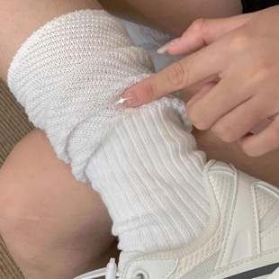 Korean White Push Socks Women's Spring and Autumn Long Barrel Pair Stacking Socks Stitching Thick Line Granular Comfortable Knitted Loosen Socks