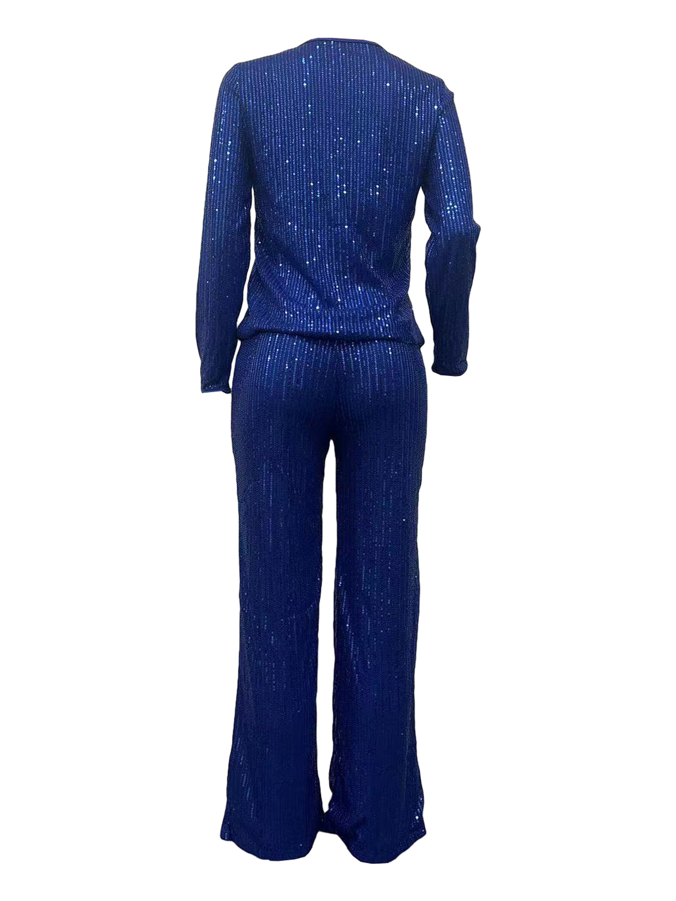 Women's Clothing new sequined solid color long sleeved trousers two piece set_voghion.com