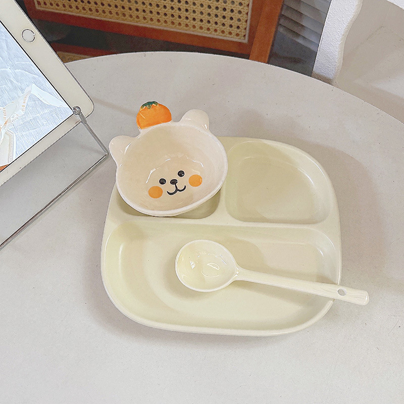 卡通奶油风小猪分餐盘一人食蘸料碗可爱陶瓷火锅沾酱料碟子家用|undefined