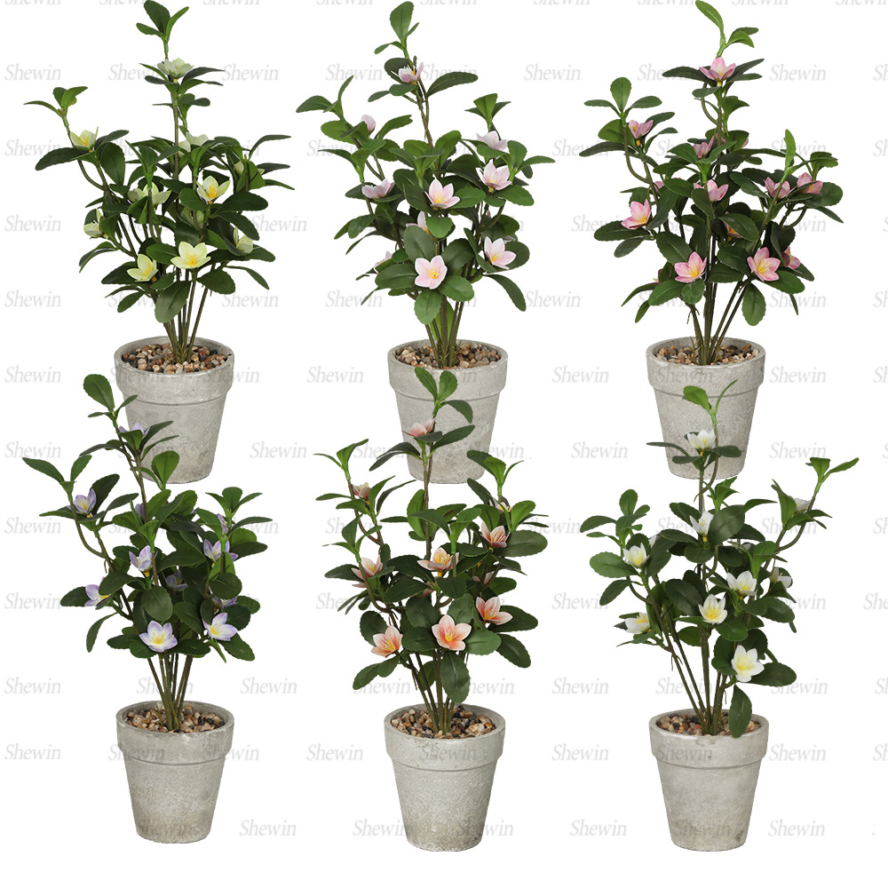 Plantas artificiales transfronterizas en maceta para decoración de alta gama en el hogar y escritorio, adornos de plantas verdes artificiales, pequeñas flores de árbol de paulonia, bonsái vintage de pulpa de papel.