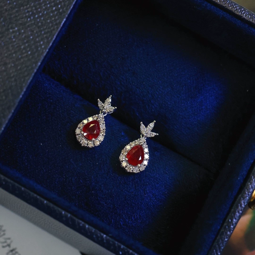 Pt900 рубиновый готовый продукт, натуральные серьги с рубинами в форме капли воды, комплект с бриллиантами 0,22/карат, рубин 0,56/карат