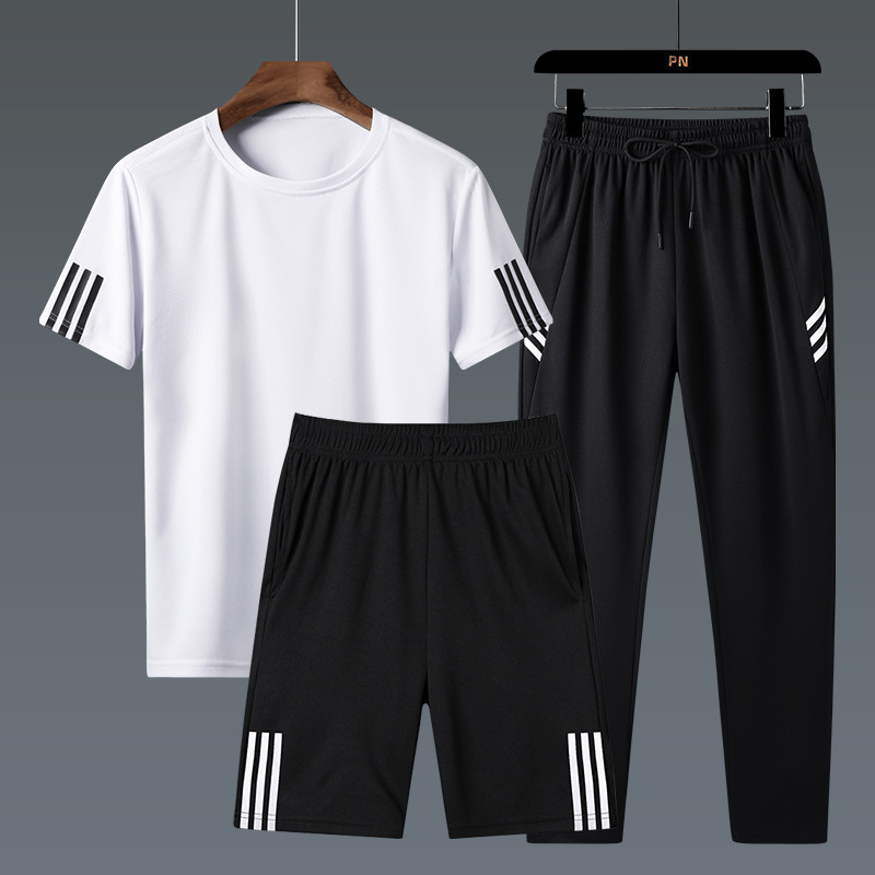 M - 8XL trajes deportivos de tamaño más grande para hombres sueltos pantalones cortos de manga corta, traje casual, pantalones largos para hombres gordos, set de tres piezas