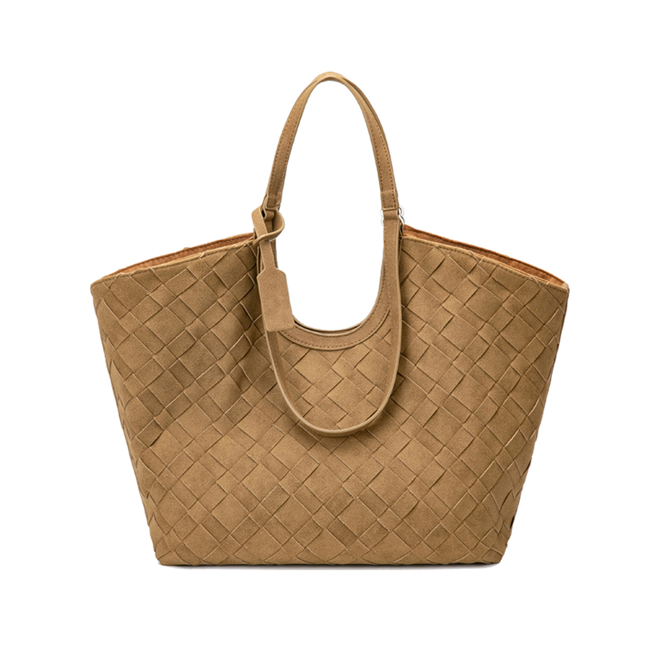Retro Old Money Style Suede Tote Bag For Women 2025 Autumn New Large Capacity Woven Shoulder Handbag Underarm Bag - Thumbnail 5