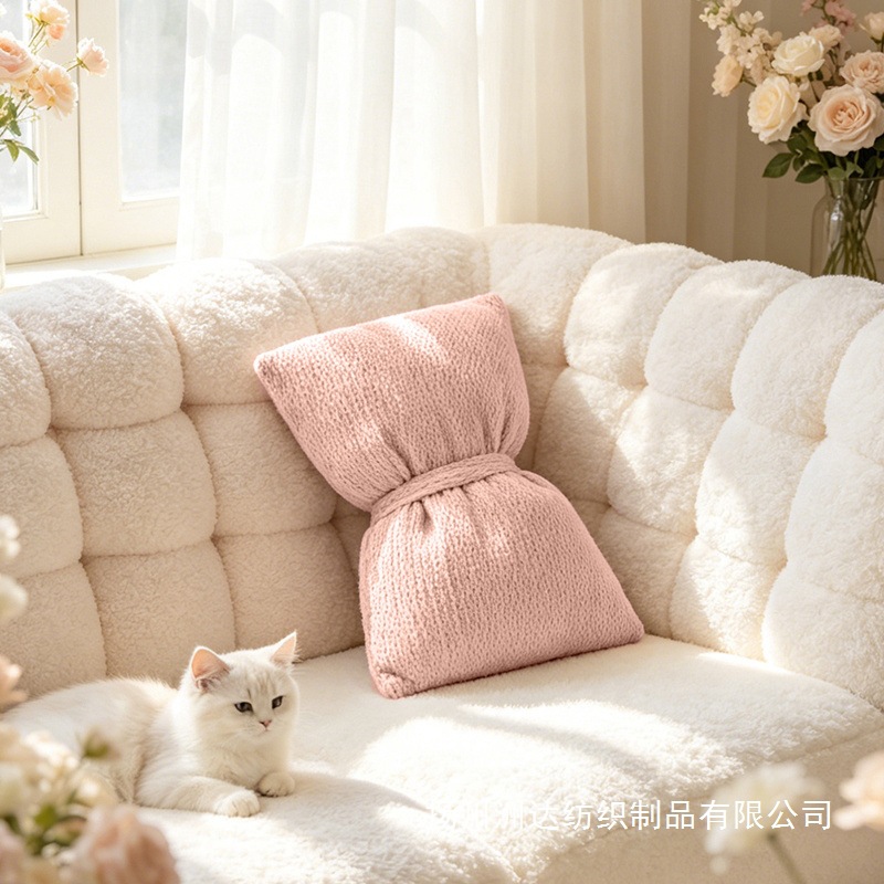 Pillow de lana simple, almohada de arco, sofá nórdico, almohada de decoración para el hogar, suave, versátil, decoración elegante