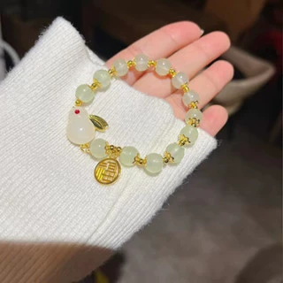 Light green beads jade rabbit bracelet#SZ120