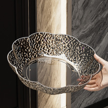 透明金边水果盘家用客厅干果盘子轻奢高颜值糖果盘零食盘塑料果盘