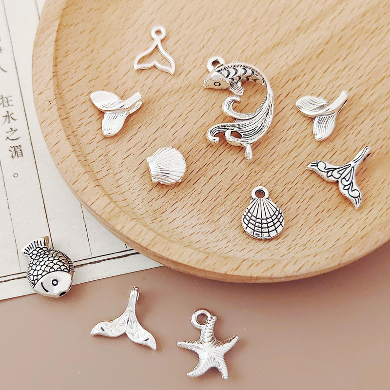 Fishtail Pendant Accessories Marine Alloy Bead Handmade DIY Bracelet Material Starfish Xizang Silver Bead Bracelet Pendant Fishtail Pendant Accessories Marine Alloy Bead Handmade DIY Bracelet Material Starfish Xizang Silver Bead Bracelet Pendant