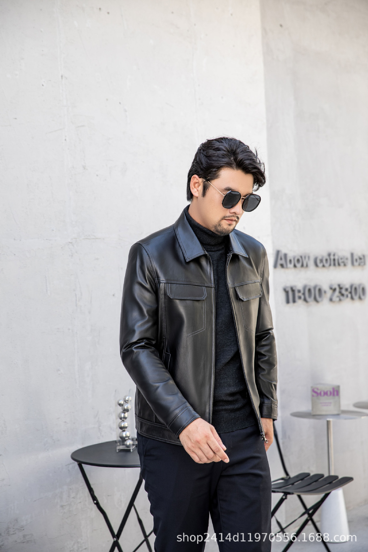 绵羊皮男士皮衣高端翻领真皮皮衣夹克外套商务休闲海宁真皮