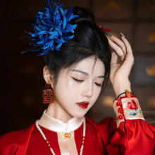 超仙红色新娘敬酒服头饰彼岸花发簪发钗立体仿真花朵发夹古风汉服