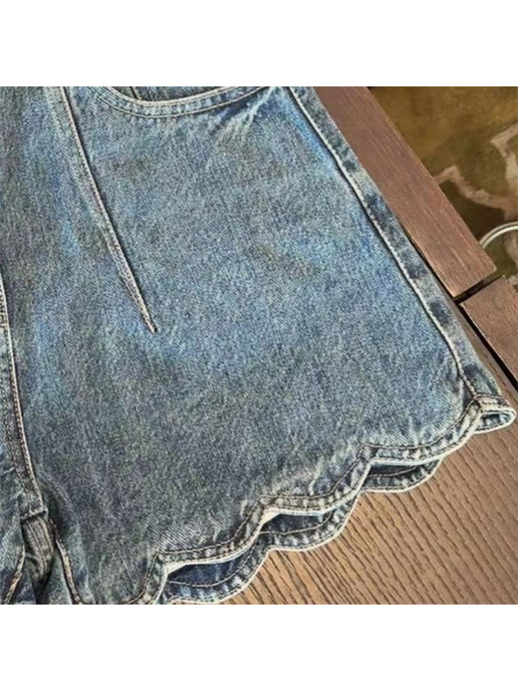 Quần short jean nữ ống lượn sóng phong cách cổ điển Mỹ FL231457 — Màu xanh lam chi tiết 6