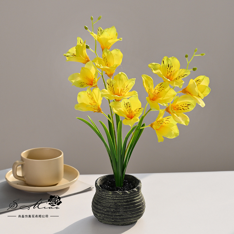 12 cabezas de bonsai de orquídeas pequeñas, flores creativas de simulación, decoración de estudio fotográfico para el hogar, plantas verdes artificiales, plantas en macetas de simulación al por mayor