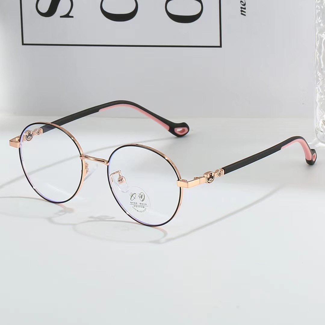 新款青少年学生防蓝光眼镜框金属圆框超轻复古可配有度数近视眼镜|ms