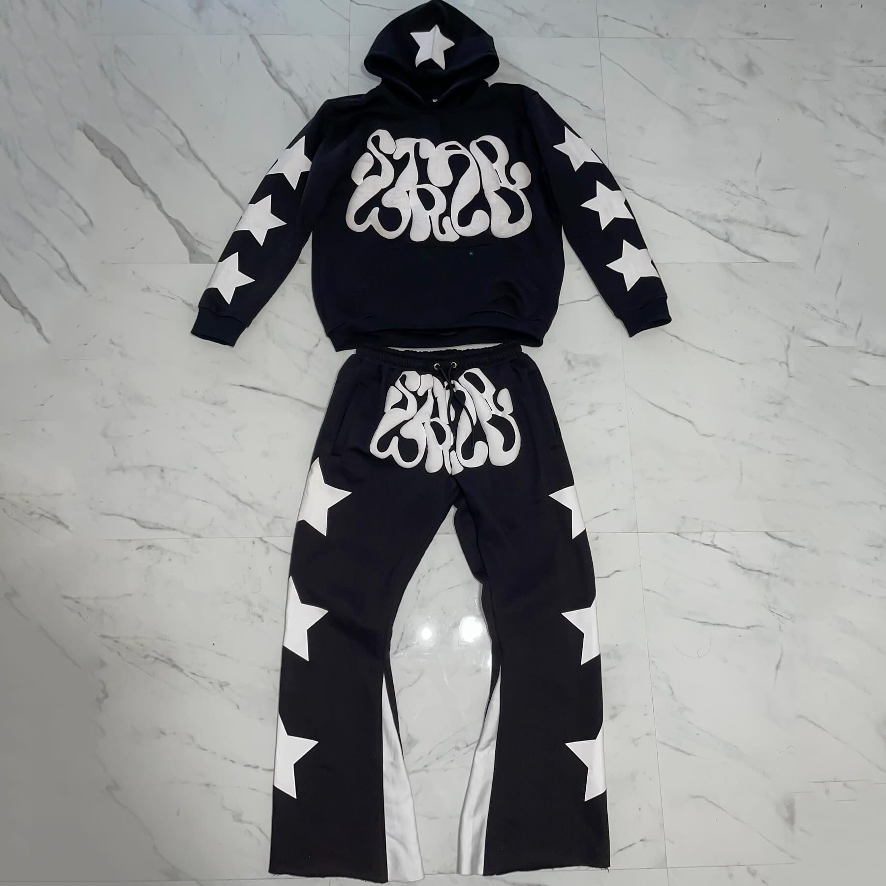 Men's Clothing star letters foam printing casual hip hop hoodie sports sweatshirt_voghion.com