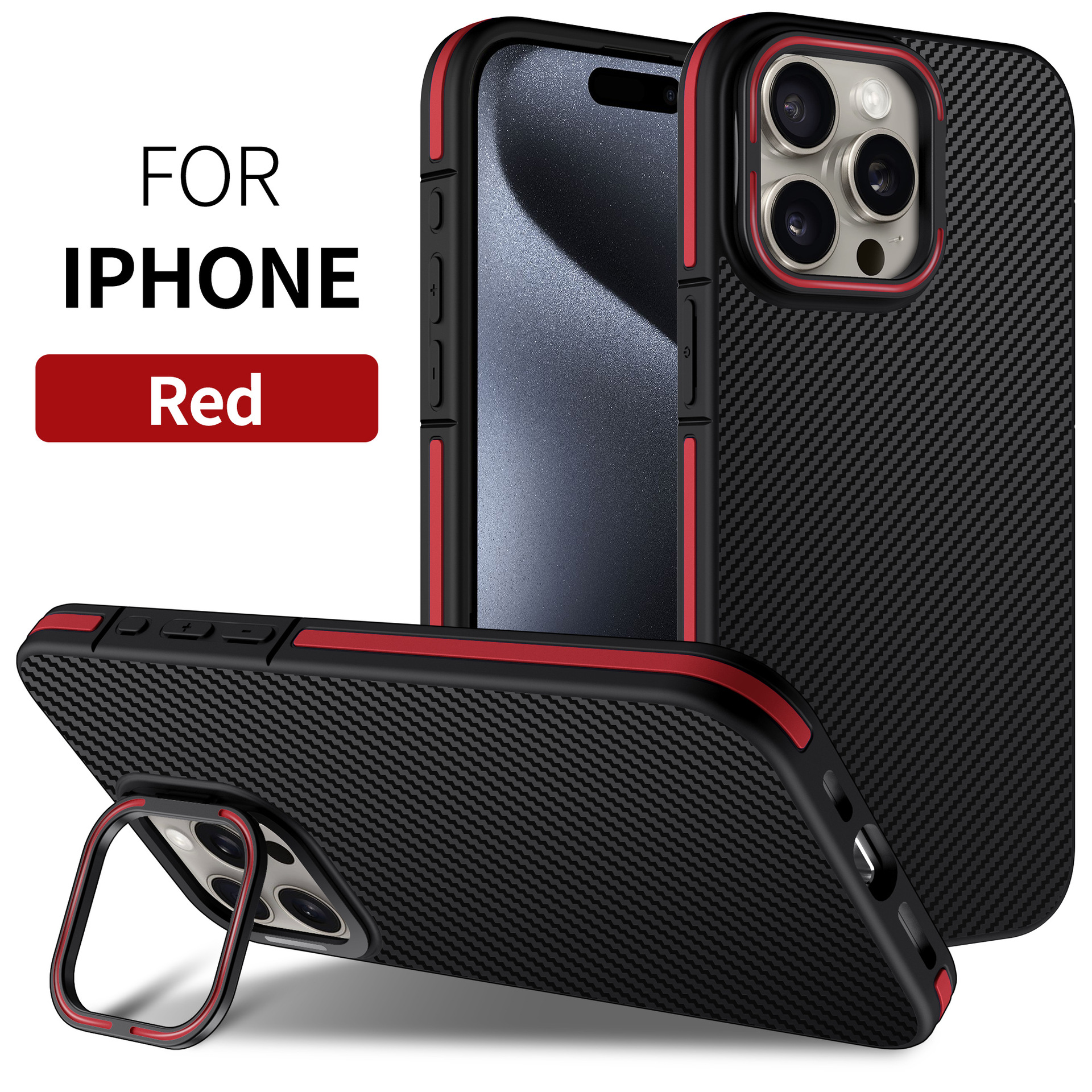 TechGlobe Suitable For IP16Promax Carbon Fiber Pattern Phone Case New IP15 Metal Lens Bracket Anti-fall Protective Cover_voghion.com