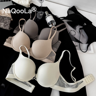 NaQooLa seamless 3D smooth gathered round thin cup brand European and American style no steel ring bra simple lace bra