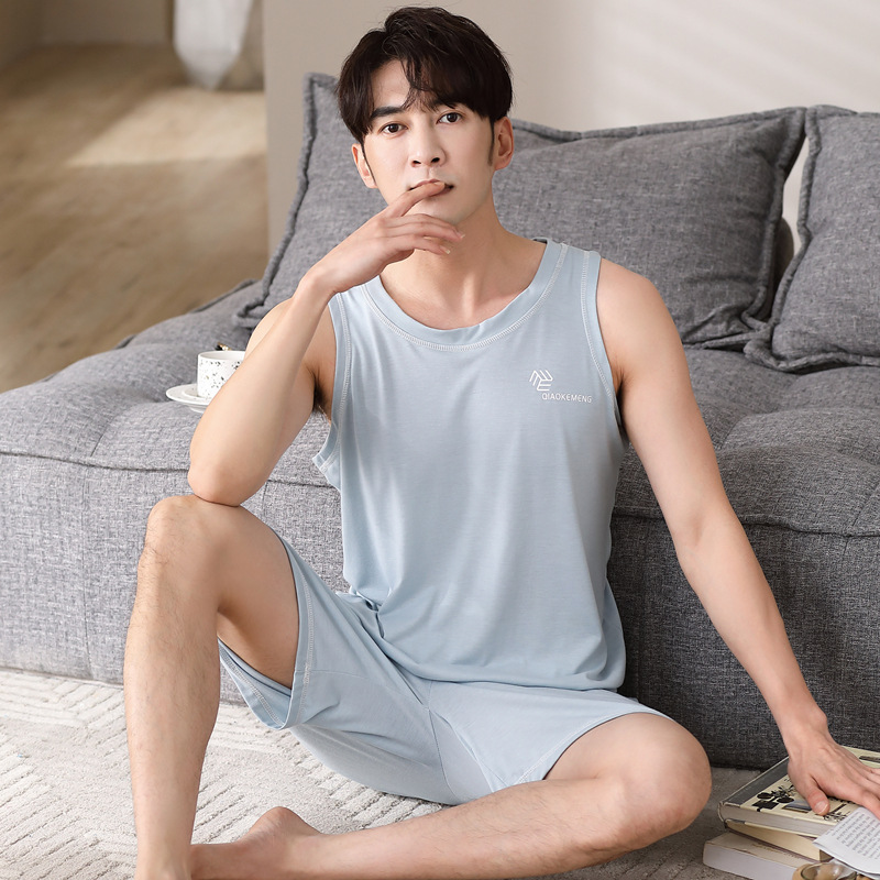 모달 잠옷 남성 여름 민소매 대형 얇은 2025 새로운 시원한 여름 스타일 남성 홈웨어 세트