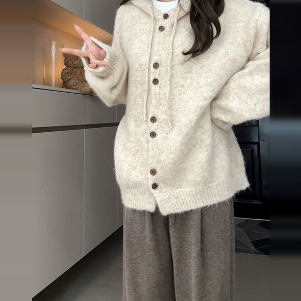 连帽毛衣外套女秋冬季2025新款宽松慵懒风针织开衫高级感加厚上衣|undefined