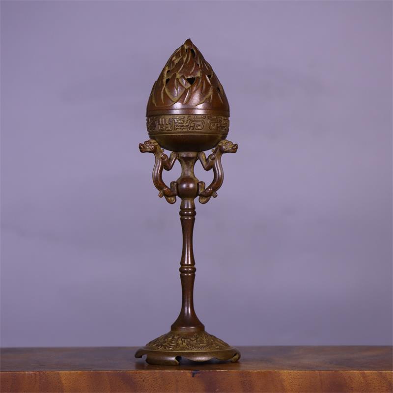 黄铜仿古龙凤博山炉家用室内带盖香炉檀香炉香道器具香薰炉厂家