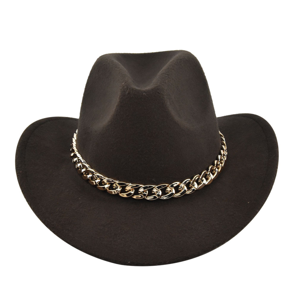 Cowboy jazz gold-plated chain woolen top felt sheep hat, cowboy hat_voghion.com