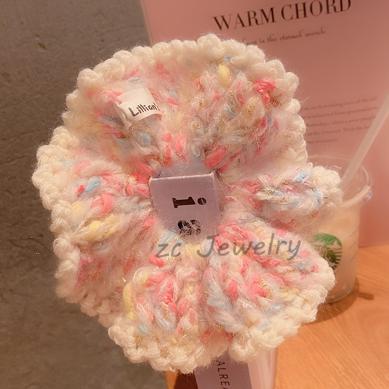 Rosa coreana ~ Corazón de la niña tejido a mano de lana collar dulce y fresco anillo de cabello simple adornos para el cabello