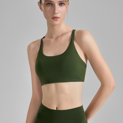 Women's Summer New Item Strappy Contrast Sports Bra Cross Back Short Fitness Bra Shockproof Yoga Top