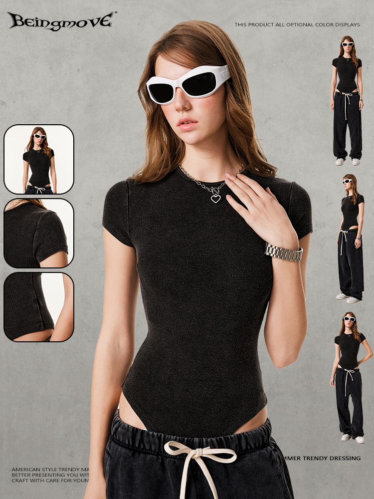 2025 verano marca de moda estadounidense Kardashian con el mismo estilo de alta elasticidad y buena piel yoga camiseta de manga corta comercio exterior femenino