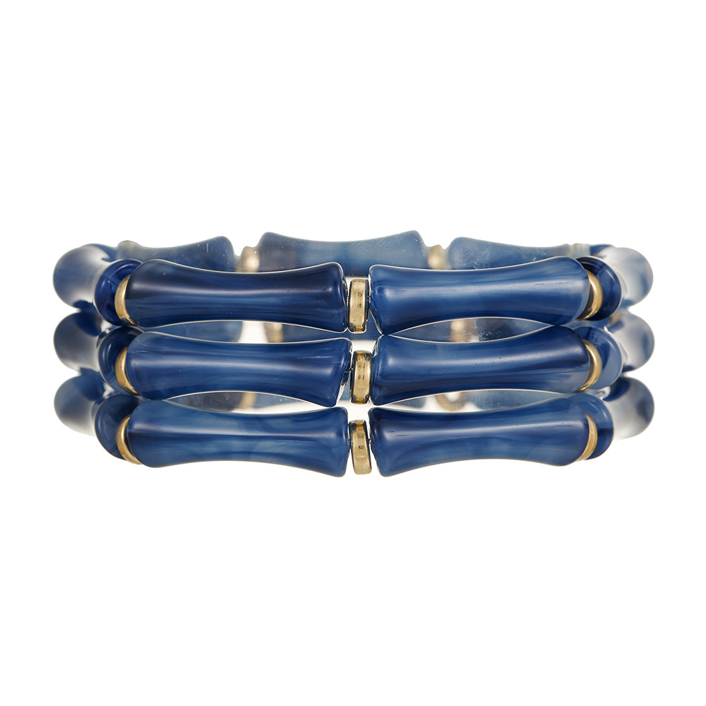 Nuevos productos transfronterizos retro europeos y estadounidenses de bambú tubo acrílico cuentas pulsera de cuerda elástica multicapa para mujeres 3 piezas de brazalete image 8