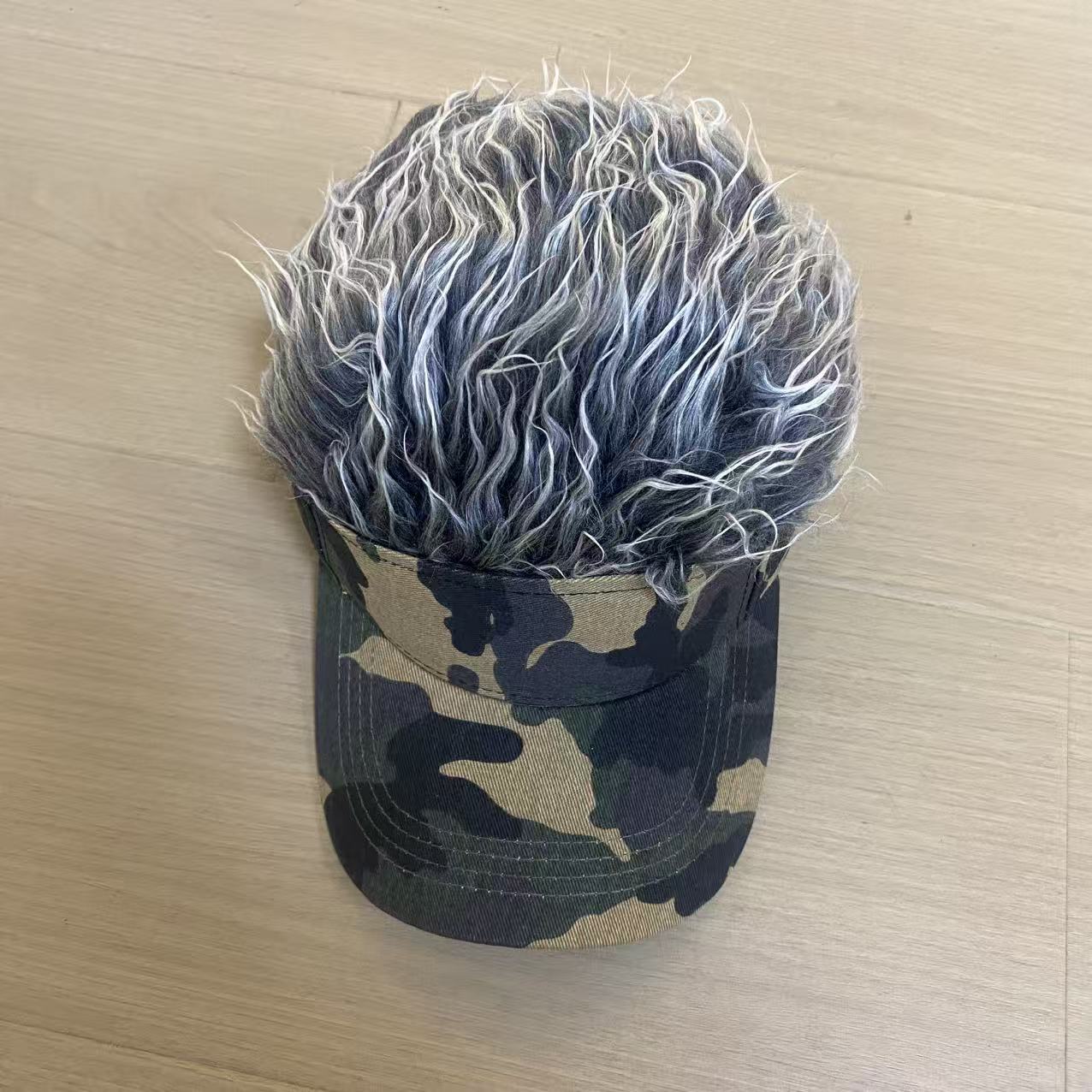 Hip-hop Baseball Cap With Synthetic Wig, Digital Camouflage Pattern_voghion.com
