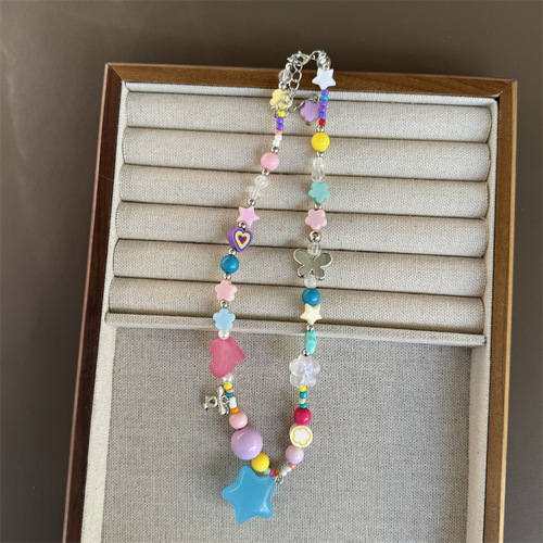 Sweet Summer Girl Dopaamine Girl Clavicle Chain Sweet Cool Hot Girl Heart Star Rainbow Candy Bead Necklace 