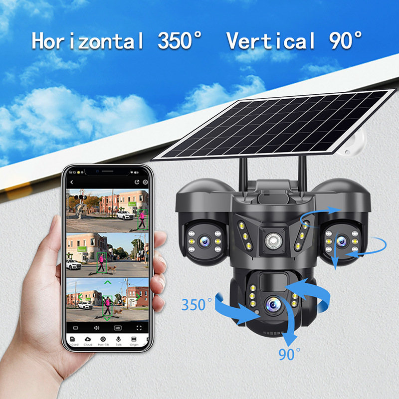 Three-lens three-screen 4G high-definition solar dome camera monitoring solar camera 4G solar 3lens undefined