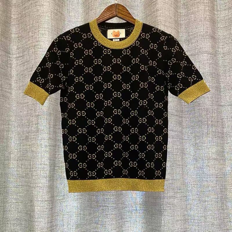 Classic Old Flower Short-sleeved T-shirt Women's Summer Thin Worsted Knitted Wool Half-sleeved Loose Round Neck Fashionable All-match Top