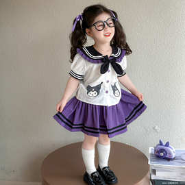 库洛米衣服女童jk套装网红女孩短袖儿童学院风夏装连衣裙百褶裙子
