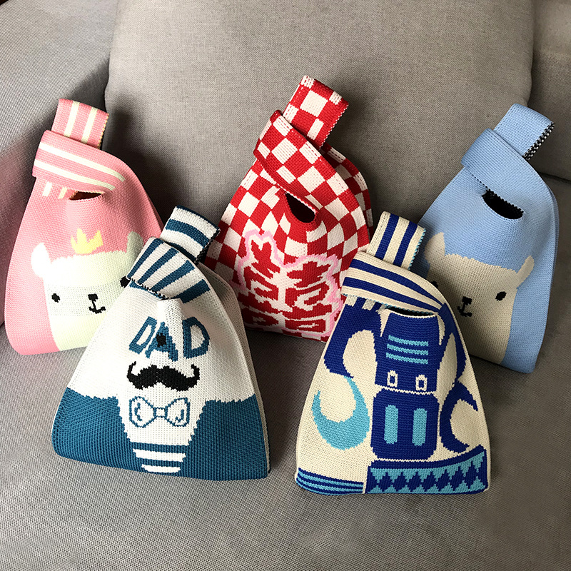 针织礼品袋网红迷你手提袋小众卡通购物袋零食水果喜糖包装袋批发
