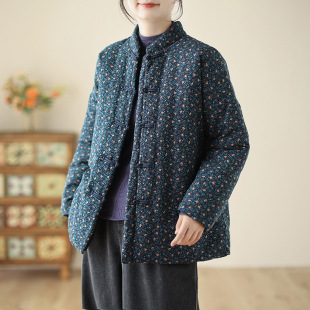 Real Shot in stock Chinese Style Old Cloth Zen cotton and thickening Cotton Coat Coat Women's Winter Hanfu Cotton Linen Cotton Coat Top