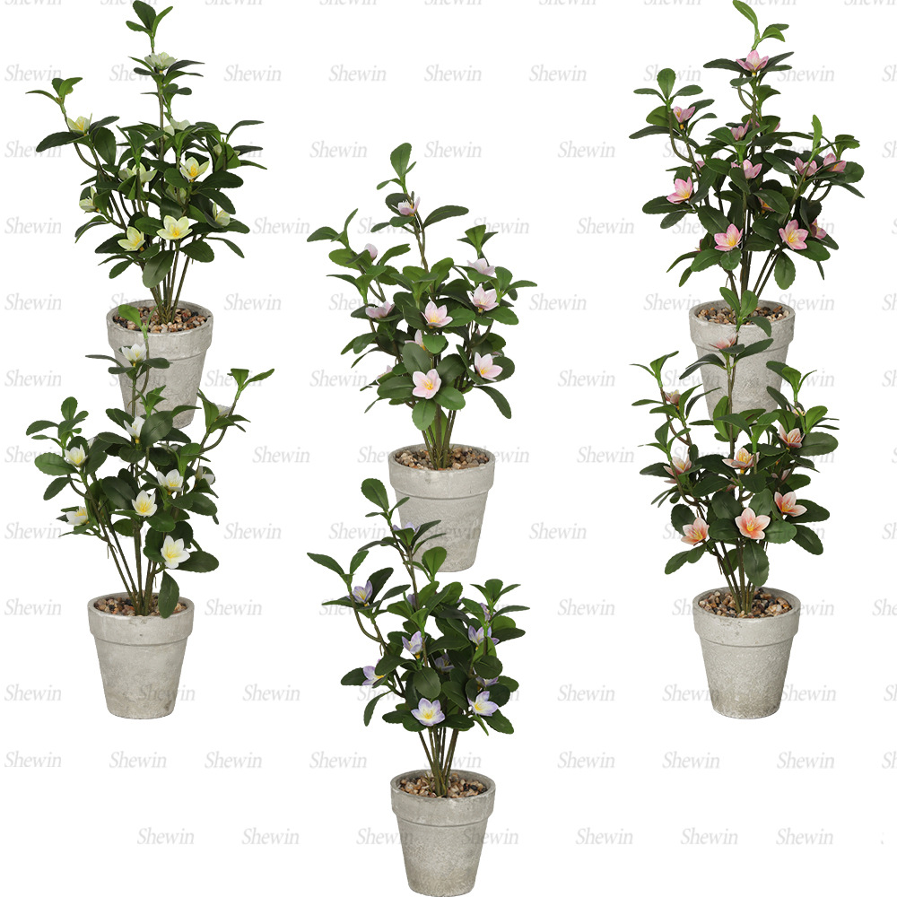 Plantas artificiales transfronterizas en maceta para decoración de alta gama en el hogar y escritorio, adornos de plantas verdes artificiales, pequeñas flores de árbol de paulonia, bonsái vintage de pulpa de papel.