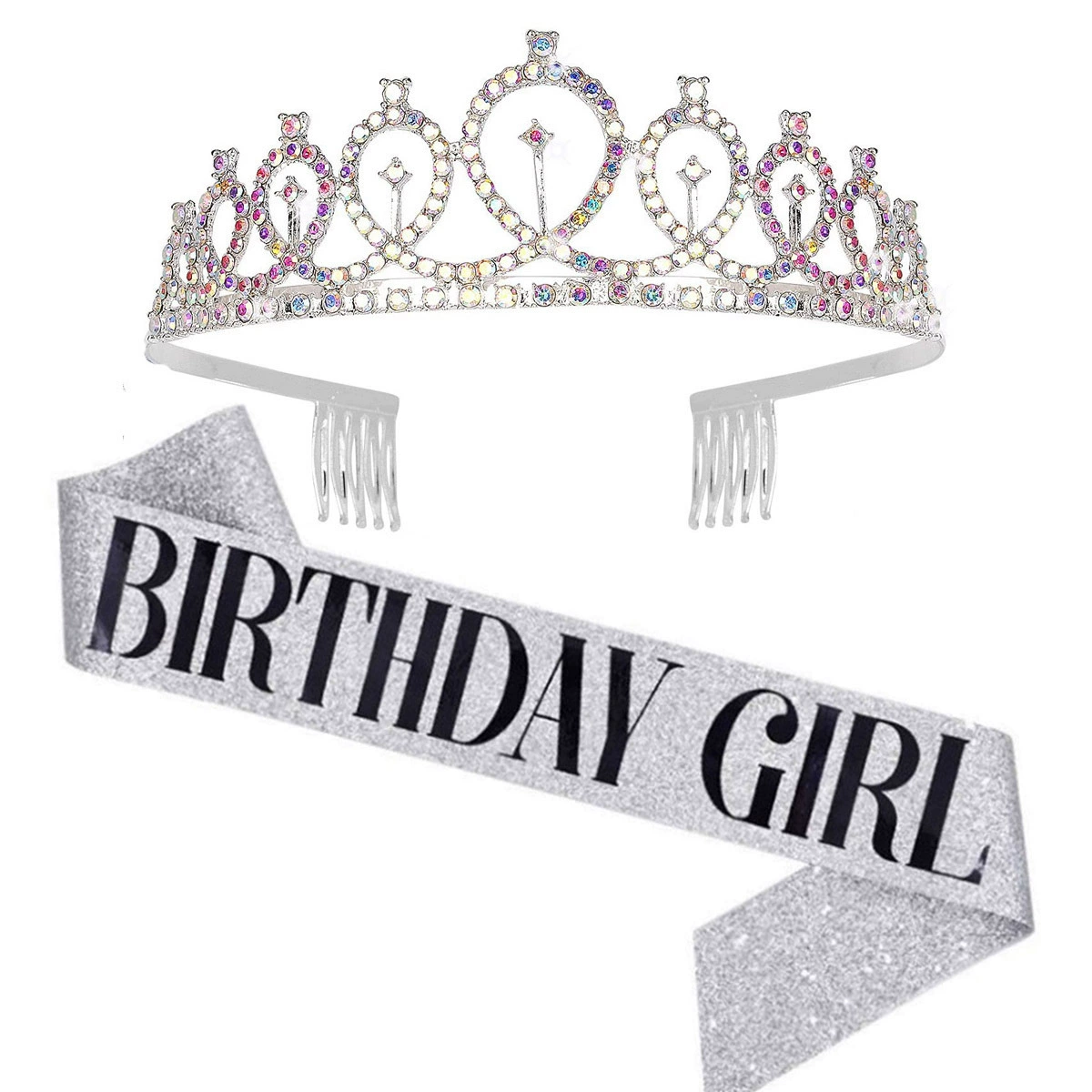 Диадема-ободок набор с кристаллами и лентой "Birthday Queen", комфортная подарочная принадлежность