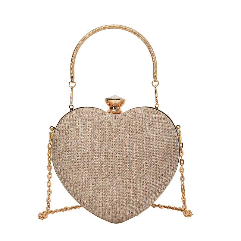 Women's New Evening shaped Chain Fashion Peach Heart Diamond Inlaid Metal Handheld Diagonal Straddle Bag_voghion.com
