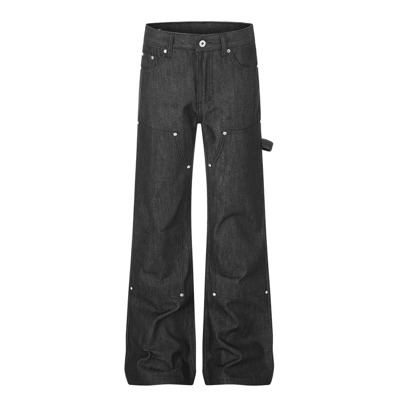 G60046 High Street American Unisex Style High-End Loose Fit Raw Denim Color Metal Buckle Design Men's Flared Jeans G60046 High Street American Unisex Style High-End Loose Fit Raw Denim Color Metal Buckle Design Men's Flared Jeans