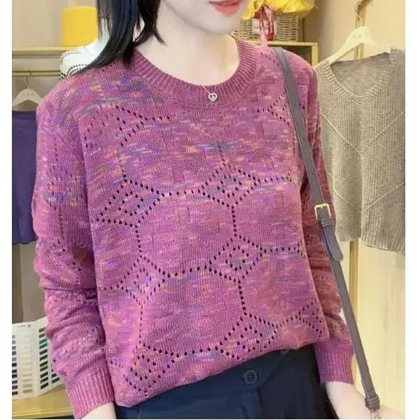 2025 New Autum Women's Korean Style Rice-Shaped V Neck Pullover Knitwear Tops Versatile Loose Slimming Look Long Sleeves