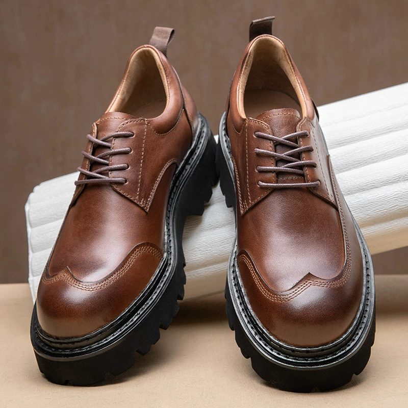 Мужская повседневная кожаная обувь осенняя и зимняя новая голова кожаная обувь с низким уровнем одежды модная обувь с толстой подошвы