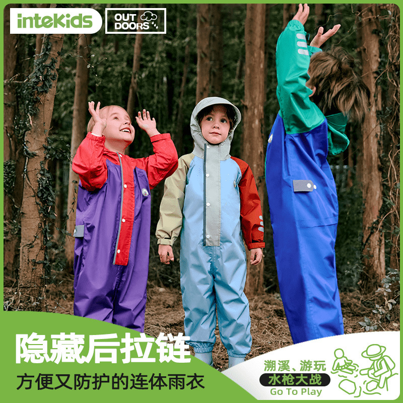 2025 New Children's Raincoat Kindergarten Boys and Girls Outdoor One-Piece Raincoat Full Body Waterproof Suit Wholesale