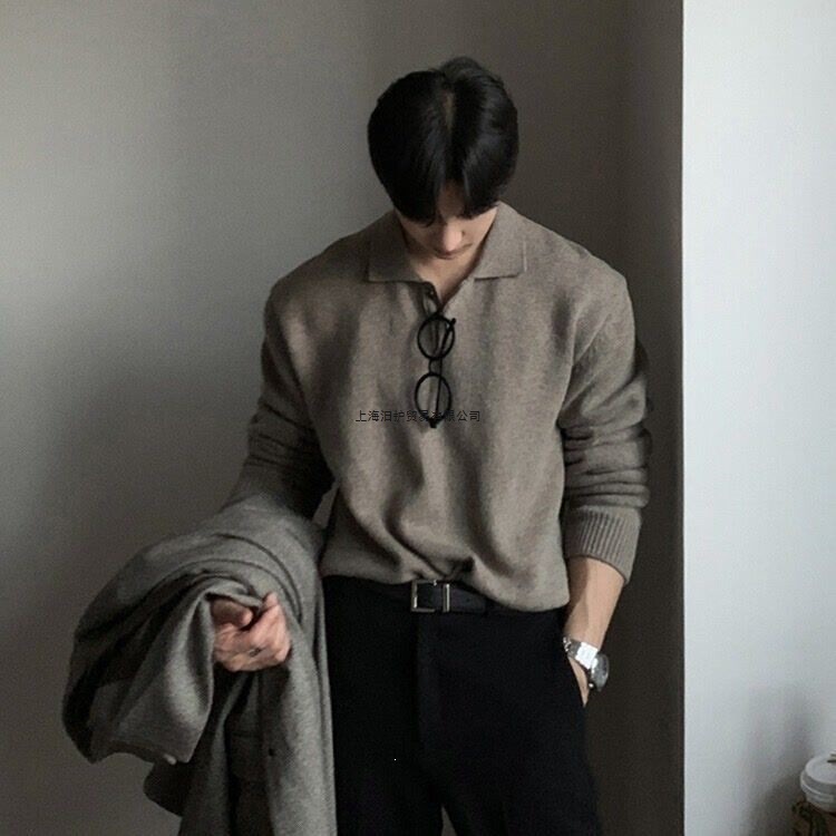 Trendy new Dongdaemun Korean men's clothing: designer polo-neck sweater with a comfortable, loose fit