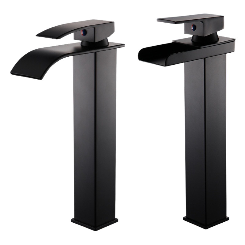 Canción de la vida Negro cascada hogar grifo de baño Cuenca del grifo del fregadero grifo caliente y fría al por mayor