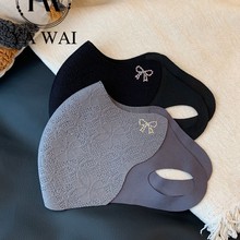 秋冬季保暖口罩女高颜值蕾丝加厚加绒骑行车防风防寒透气遮脸面罩