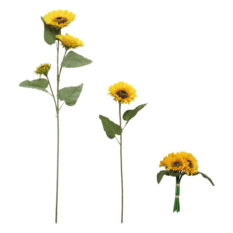 Girasol de 3 cabezas flor artificial ramo de girasol de una sola cabeza decoración de la boda en casa floral flocado Rod girasol